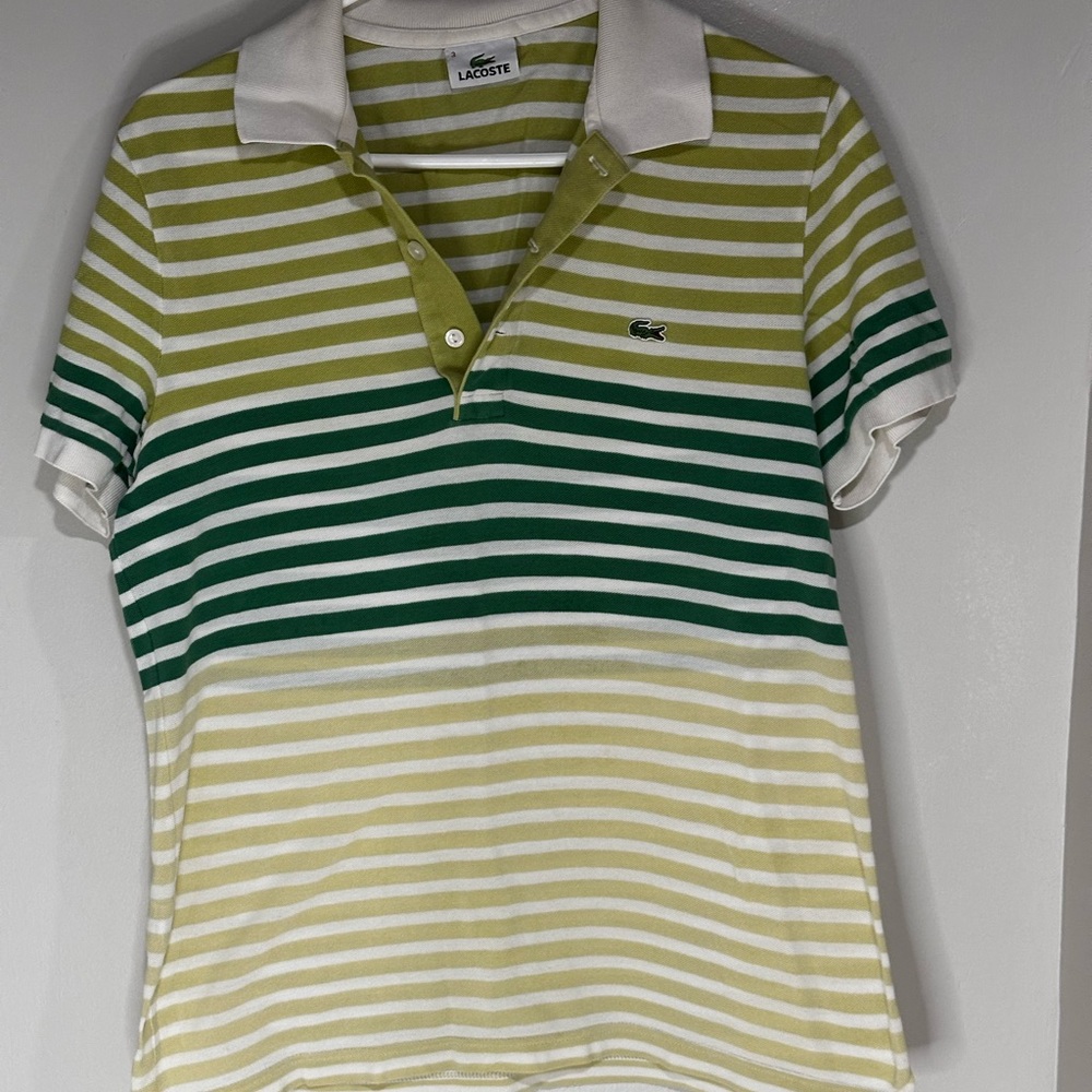 Lacoste Green and Yellow Striped Polo Shirt